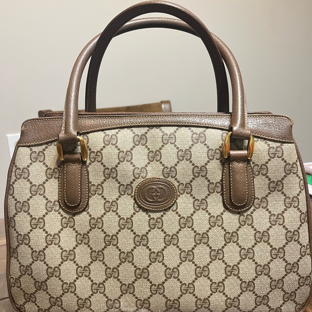 Gucci Vintage Tan and Brown Monogram Satchel - Picture 1 of 16